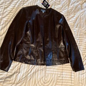 Sleek dark brown Leather Jacket for Women